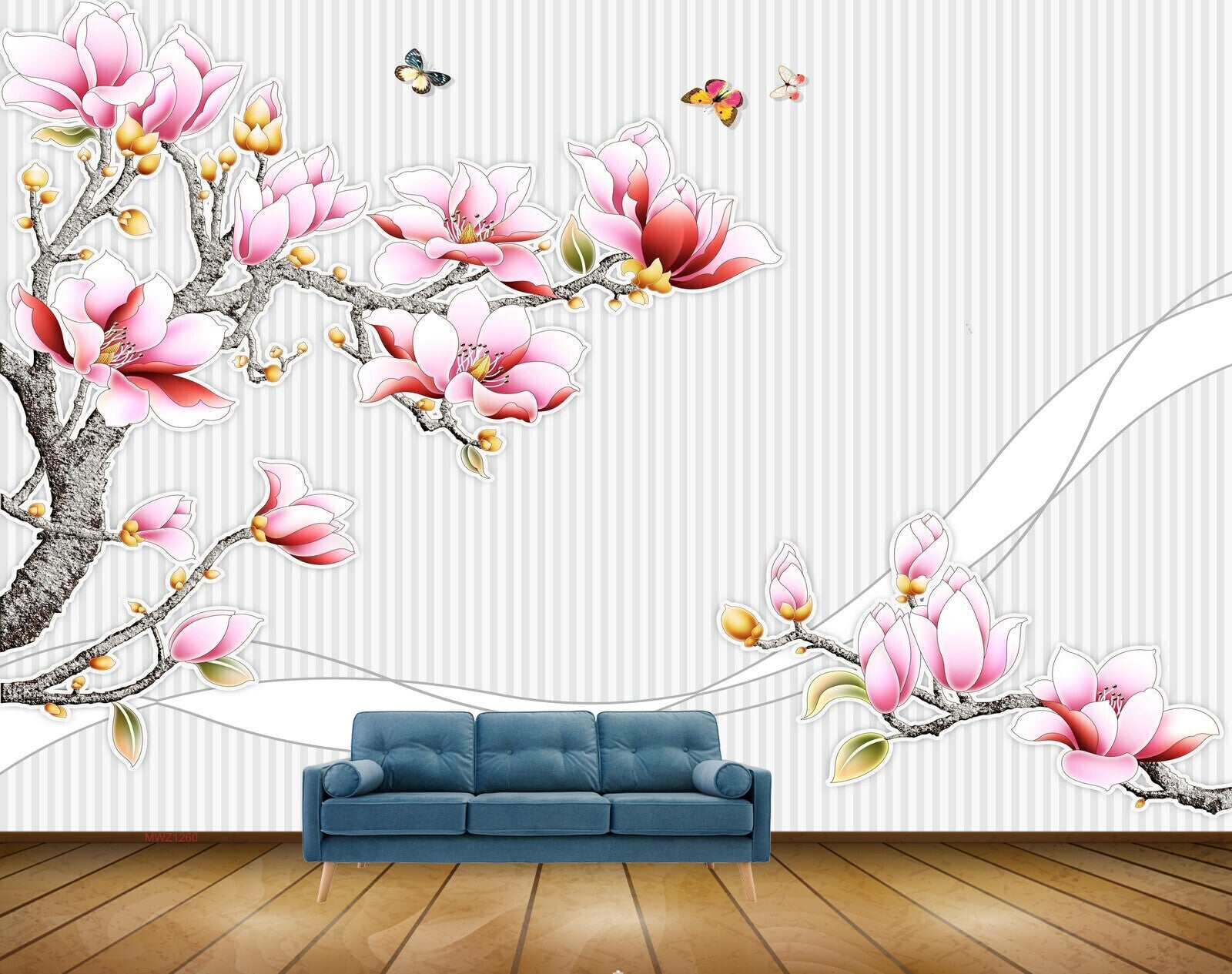 Avikalp MWZ1260 Pink White Flowers Butterflies Branches 3D HD Wallpaper