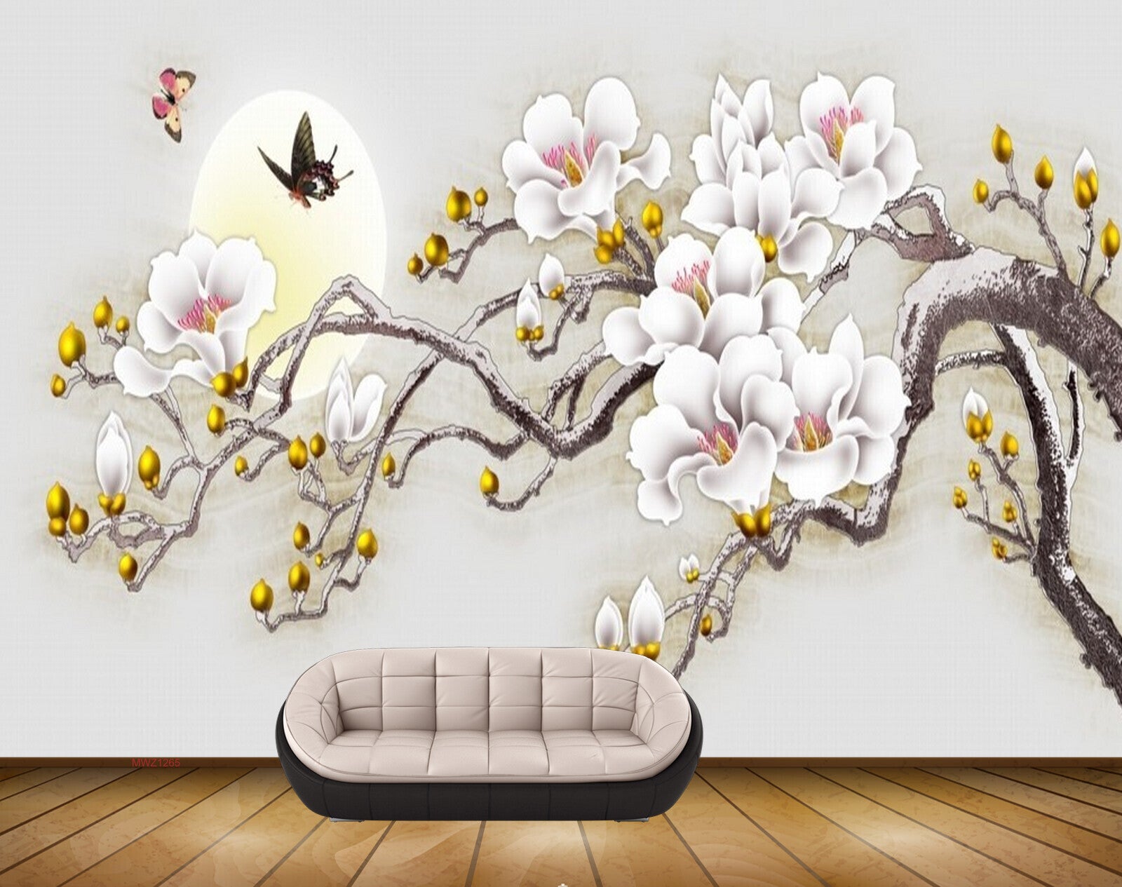 Avikalp MWZ1265 White Flowers Branches Butterflies 3D HD Wallpaper