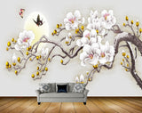 Avikalp MWZ1265 White Flowers Branches Butterflies 3D HD Wallpaper