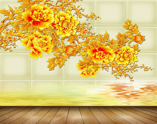 Avikalp MWZ1266 Yellow Orange Flowers 3D HD Wallpaper