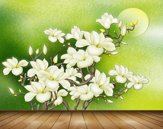 Avikalp MWZ1268 White Flowers Moon 3D HD Wallpaper