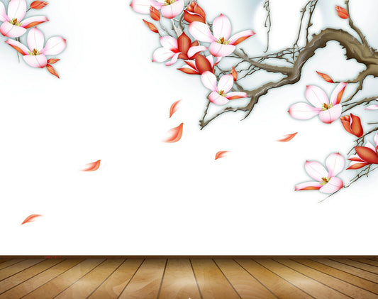 Avikalp MWZ1277 Pink White Flowers Branches 3D HD Wallpaper