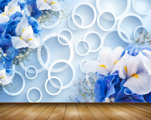 Avikalp MWZ1295 White Blue Flowers 3D HD Wallpaper