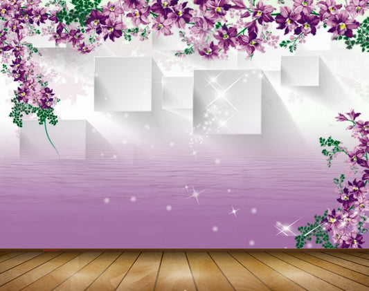 Avikalp MWZ1297 Purple White Flowers Leaves 3D HD Wallpaper