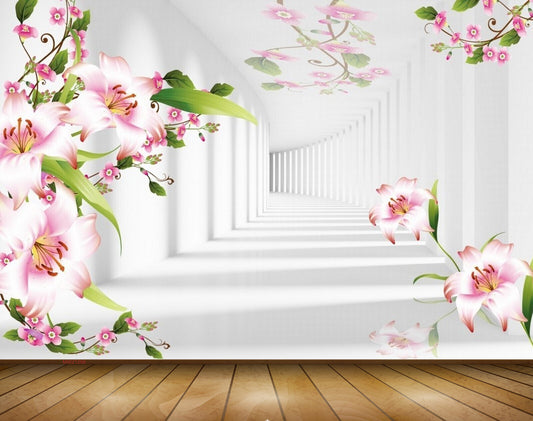 Avikalp MWZ1298 Pink White Flowers Leaves 3D HD Wallpaper