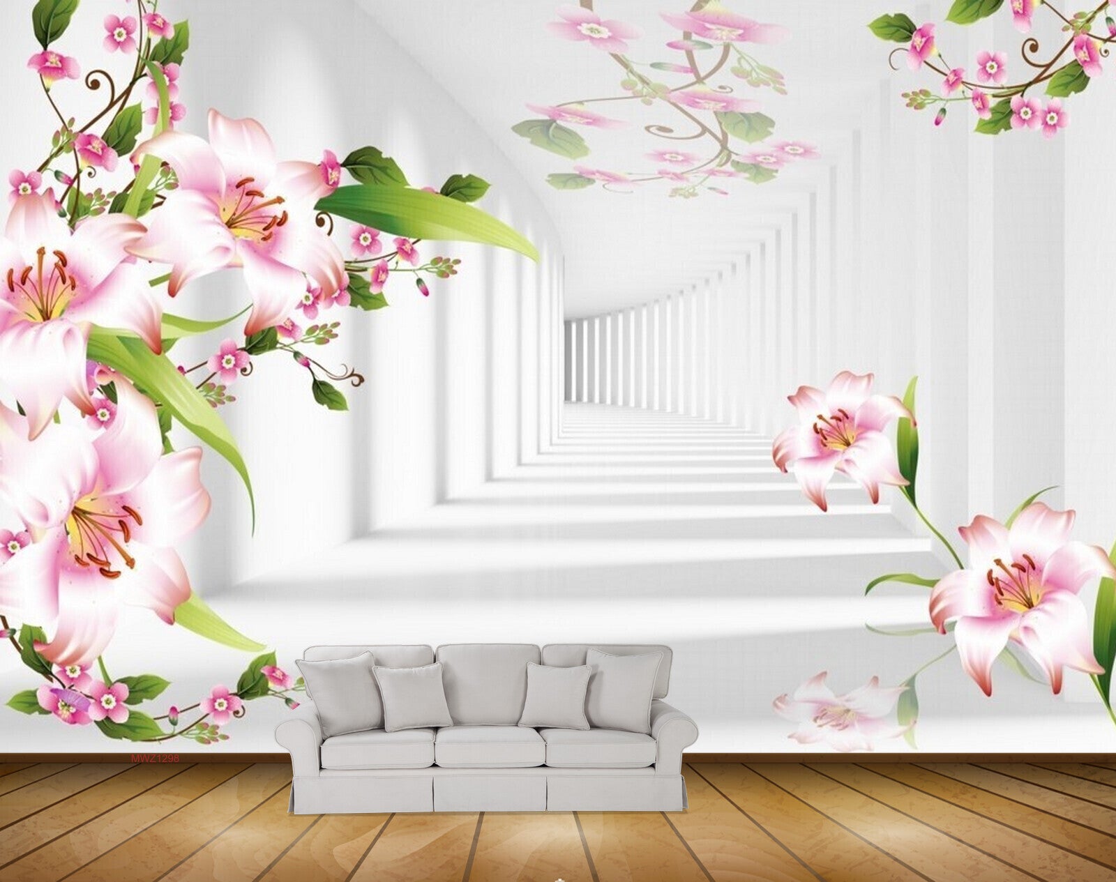 Avikalp MWZ1298 Pink White Flowers Leaves 3D HD Wallpaper