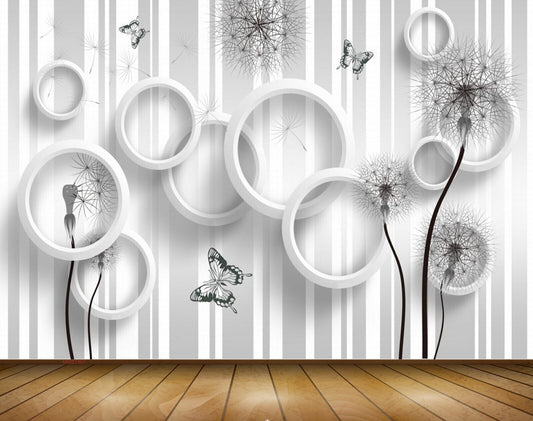 Avikalp MWZ1307 Black White Flowers Butterflies 3D HD Wallpaper