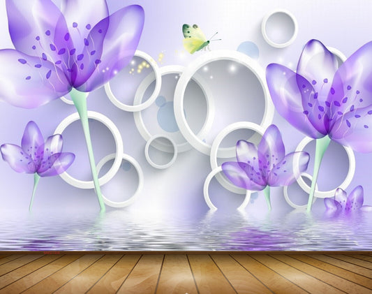 Avikalp MWZ1308 Purple Flowers Butterflies 3D HD Wallpaper