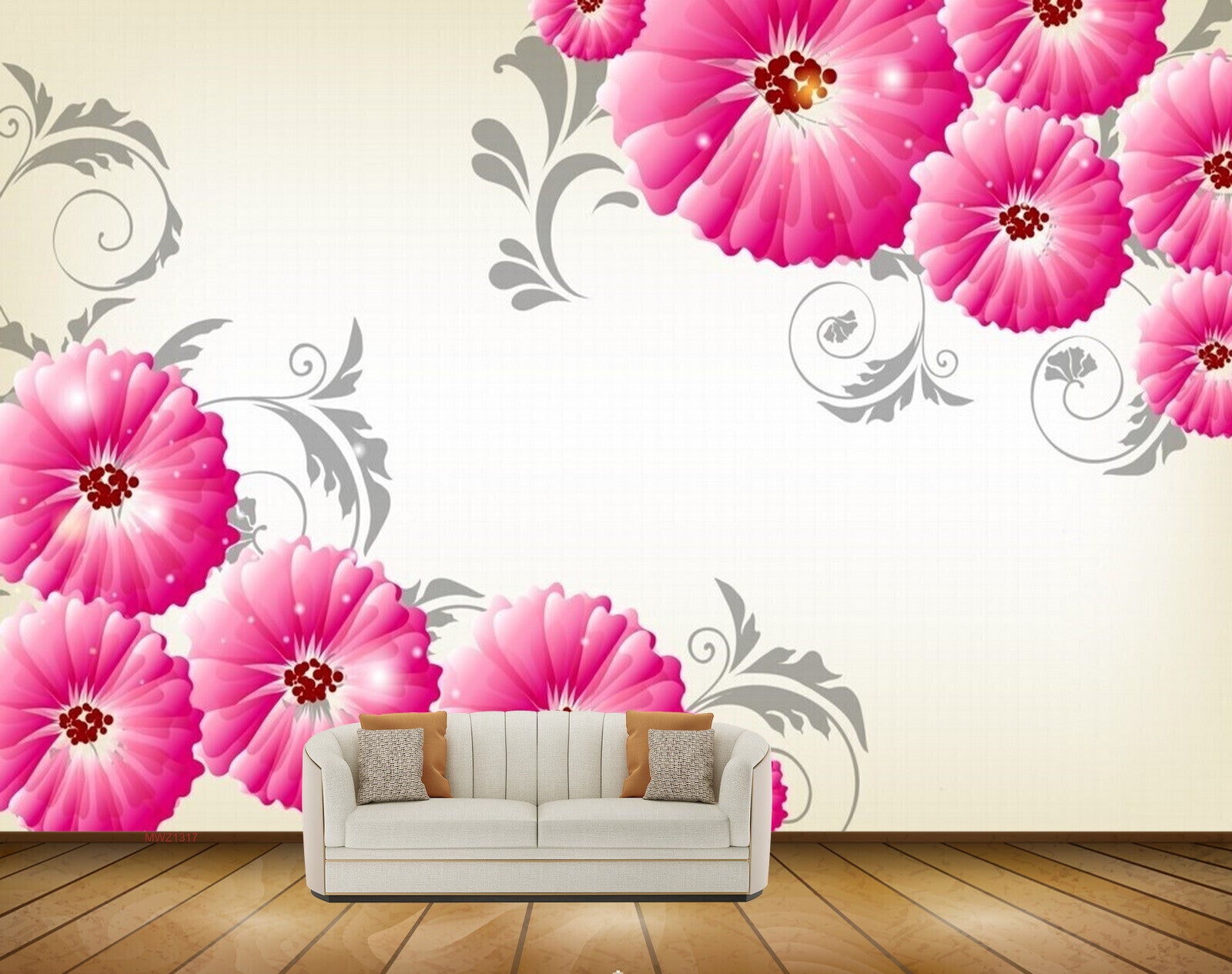 Avikalp MWZ1317 Pink Flowers 3D HD Wallpaper