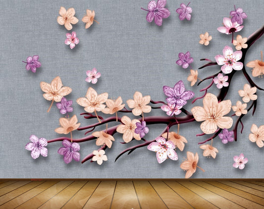 Avikalp MWZ1321 Pink Orange Flowers Branches 3D HD Wallpaper