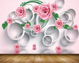 Avikalp MWZ1323 Pink Rose Flowers Leaves 3D HD Wallpaper