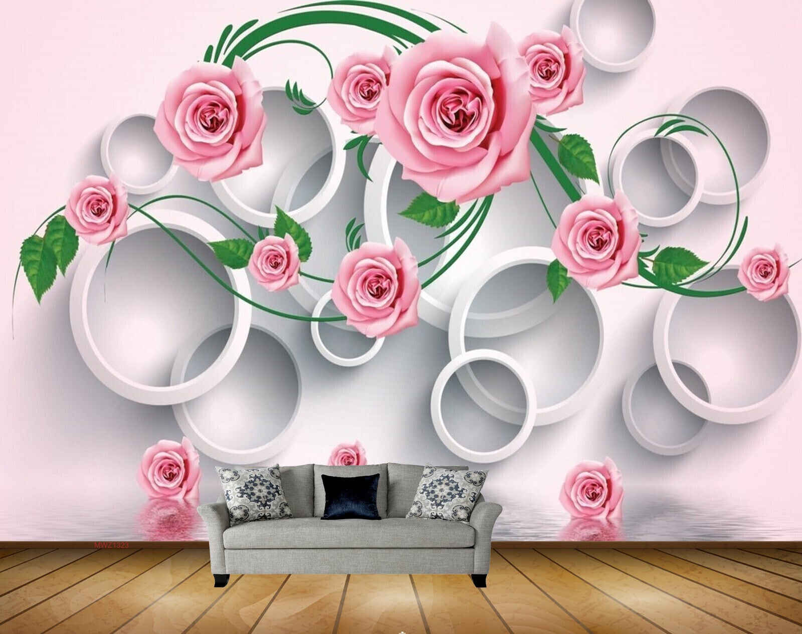 Avikalp MWZ1323 Pink Rose Flowers Leaves 3D HD Wallpaper