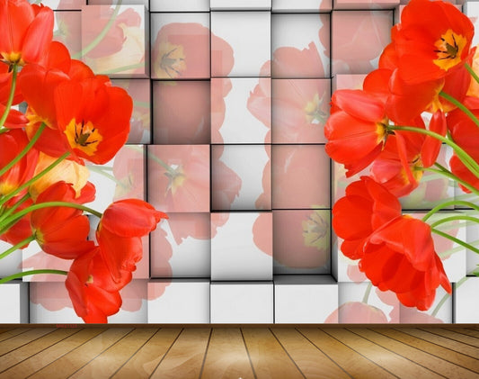 Avikalp MWZ1325 Red Flowers 3D HD Wallpaper