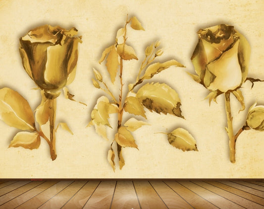 Avikalp MWZ1332 Golden Rose Flowers 3D HD Wallpaper