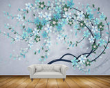 Avikalp MWZ1351 White Blue Flowers Branches HD Wallpaper