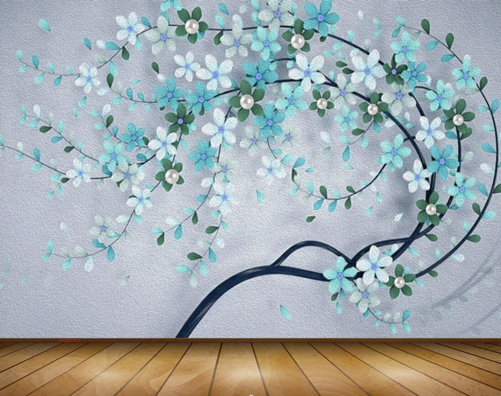 Avikalp MWZ1351 White Blue Flowers Branches 3D HD Wallpaper