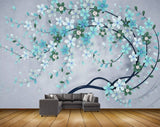 Avikalp MWZ1351 White Blue Flowers Branches 3D HD Wallpaper