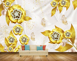 Avikalp MWZ1354 Golden Flowers Butterflies 3D HD Wallpaper