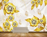 Avikalp MWZ1354 Golden Flowers Butterflies 3D HD Wallpaper