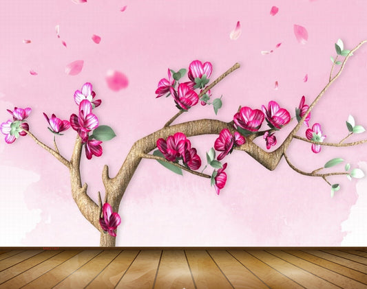 Avikalp MWZ1367 Pink Flowers Branches 3D HD Wallpaper