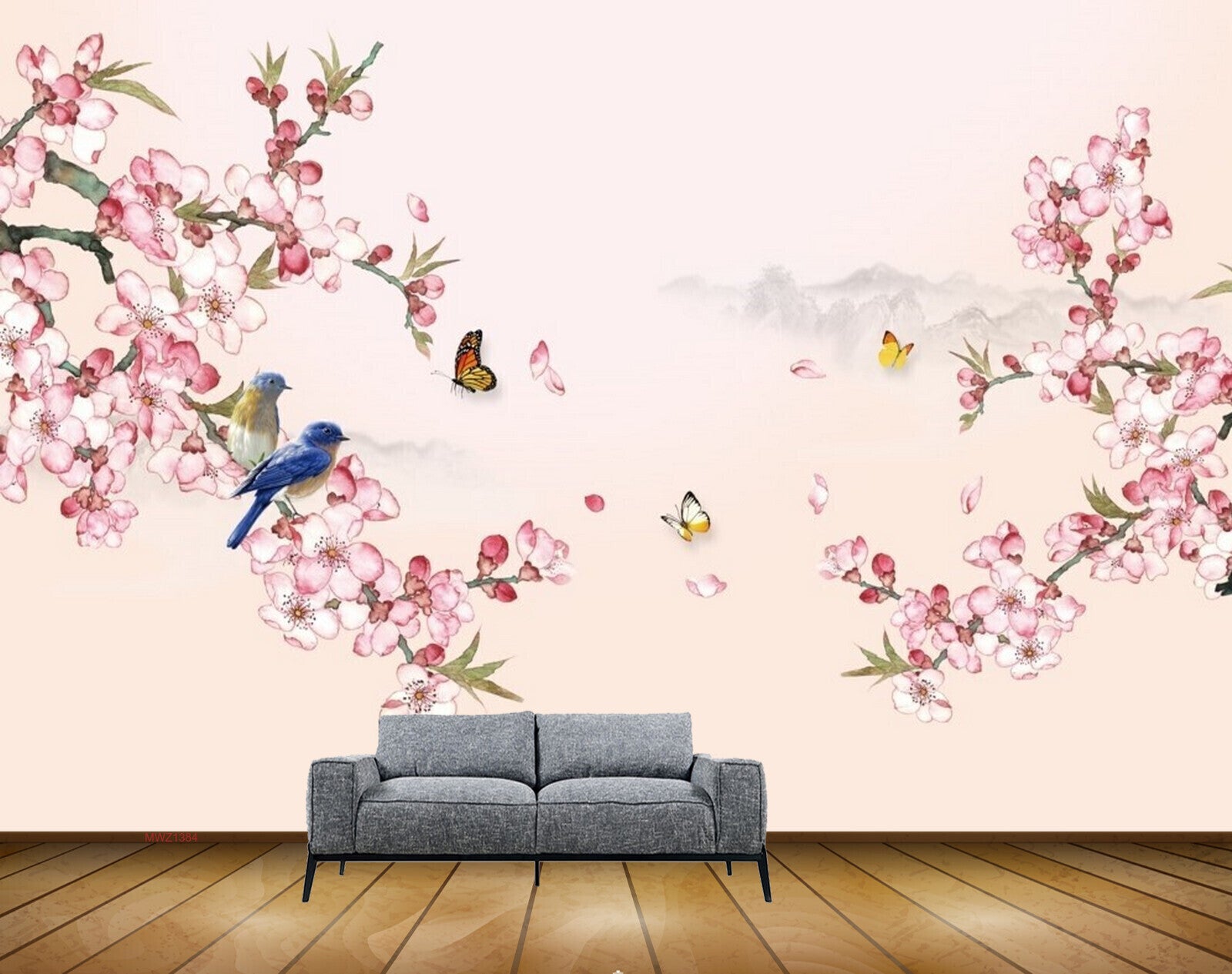 Avikalp MWZ1384 Pink Flowers Birds Butterflies HD Wallpaper