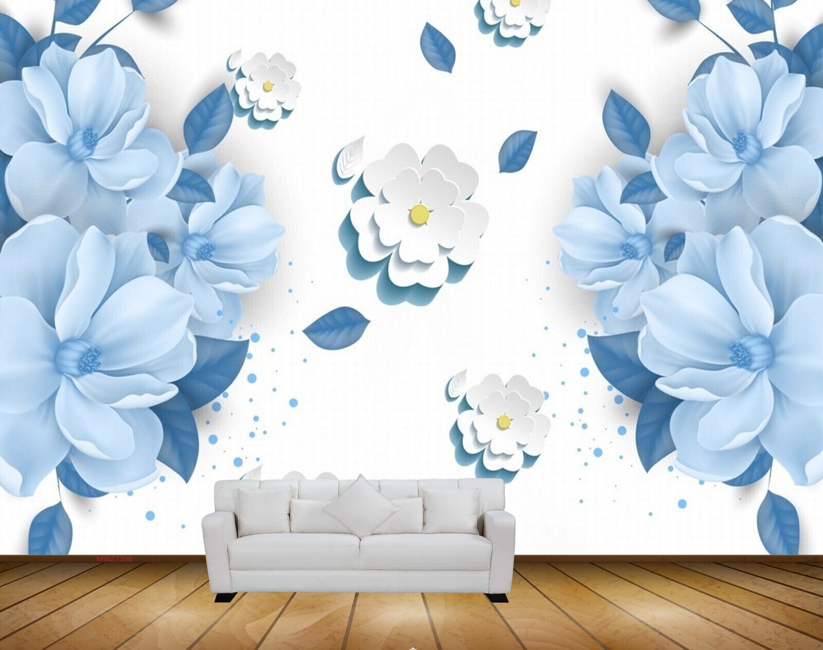 Avikalp MWZ1398 White Blue Flowers HD Wallpaper