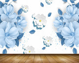 Avikalp MWZ1398 White Blue Flowers 3D HD Wallpaper