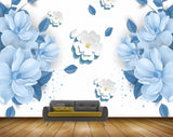 Avikalp MWZ1398 White Blue Flowers 3D HD Wallpaper