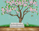 Avikalp MWZ1412 Pink Flowers Tree Birds 3D HD Wallpaper