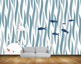 Avikalp MWZ1413 White Blue Fishes 3D HD Wallpaper