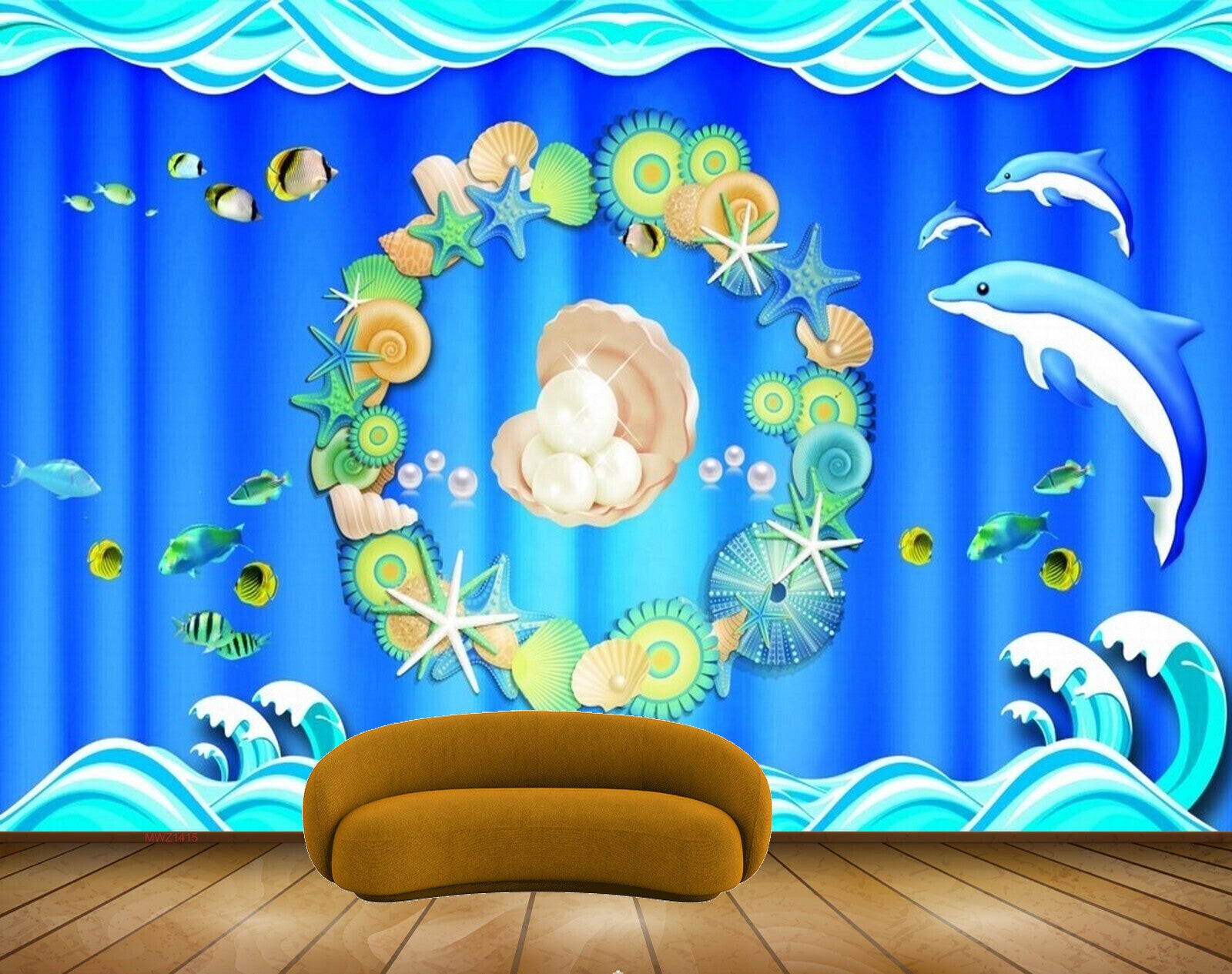 Avikalp MWZ1415 Flowers Dolphins Pearls Shells Fishes HD Wallpaper