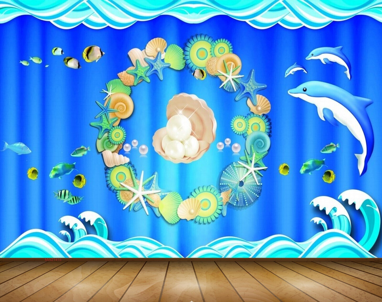 Avikalp MWZ1415 Flowers Dolphins Pearls Shells Fishes 3D HD Wallpaper