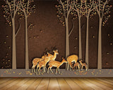 Avikalp MWZ1422 Golden Trees Deers 3D HD Wallpaper