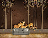 Avikalp MWZ1422 Golden Trees Deers 3D HD Wallpaper