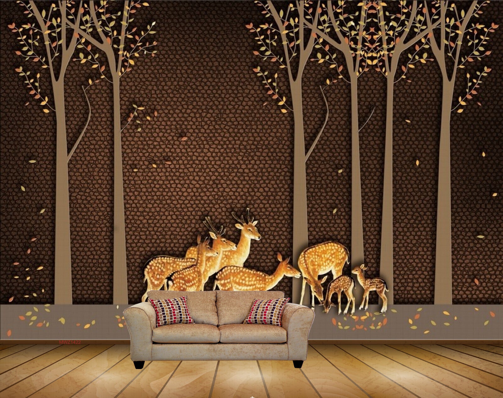 Avikalp MWZ1422 Golden Trees Deers 3D HD Wallpaper