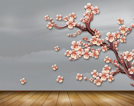 Avikalp MWZ1428 White Orange Flowers Tree 3D HD Wallpaper