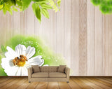 Avikalp MWZ1434 White Flower Honeybees Leaves 3D HD Wallpaper