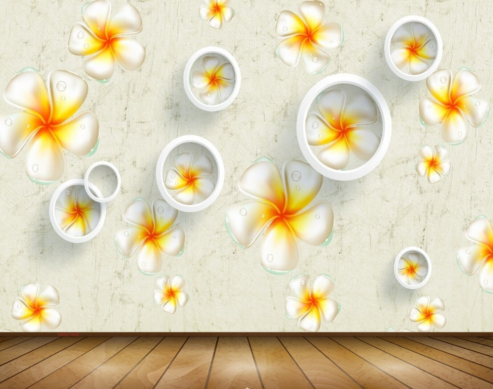 Avikalp MWZ1442 White Orange Flowers 3D HD Wallpaper