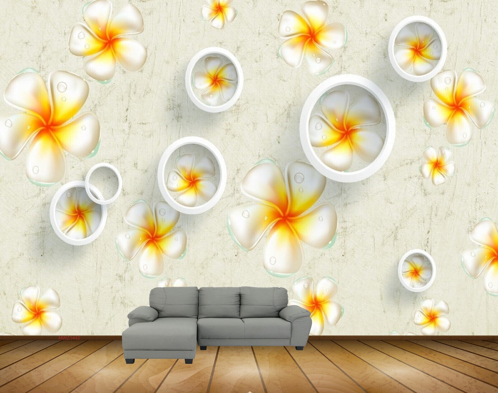 Avikalp MWZ1442 White Orange Flowers 3D HD Wallpaper