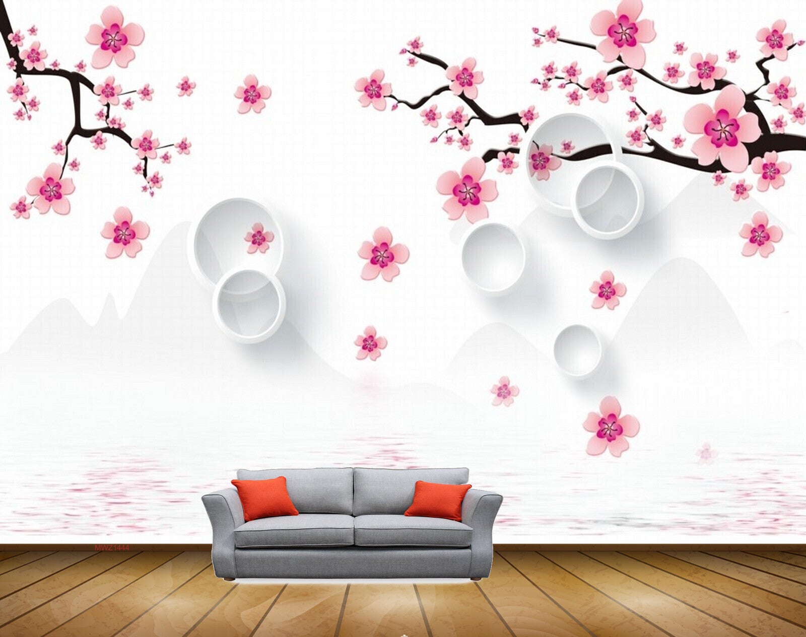 Avikalp MWZ1444 Pink Flowers Branches 3D HD Wallpaper