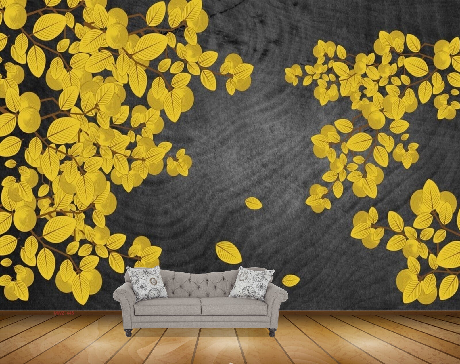 CATHERINE LANSFIELD GREY OCHRE YELLOW CANTERBURY FLORAL QUALITY WALLPAPER  165502