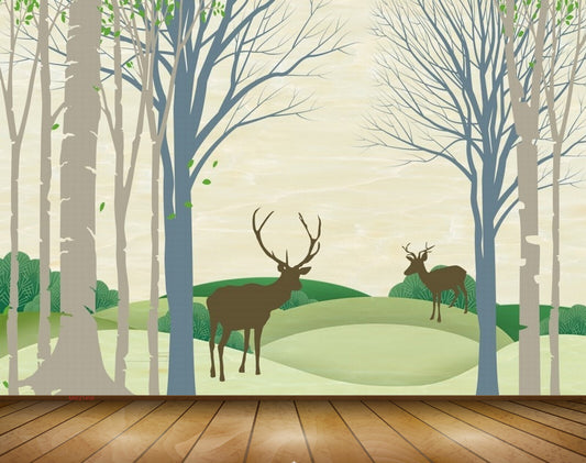 Avikalp MWZ1456 Trees Deers 3D HD Wallpaper