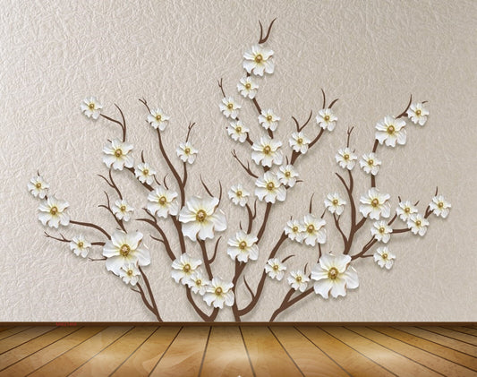 Avikalp MWZ1468 White Flowers Tree Branches 3D HD Wallpaper