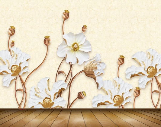 Avikalp MWZ1470 White Yellow Flowers 3D HD Wallpaper