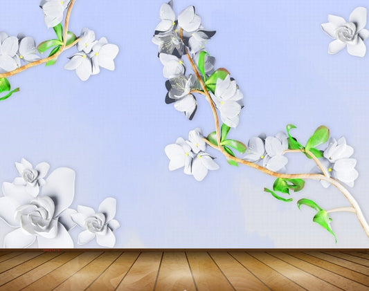 Avikalp MWZ1475 White Flowers Plants 3D HD Wallpaper