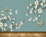 Avikalp MWZ1477 White Flowers Butterflies 3D HD Wallpaper