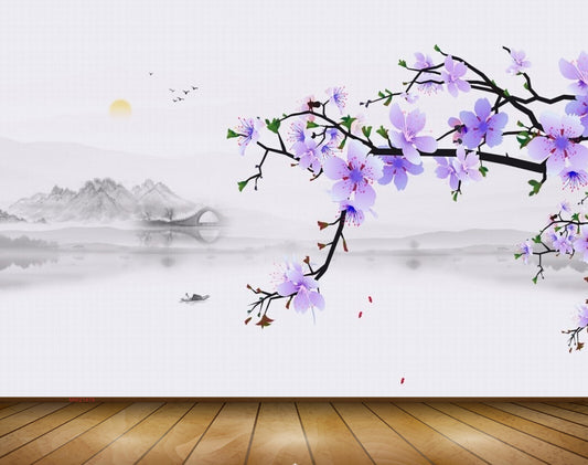 Avikalp MWZ1478 Purple Flowers Birds Butterflies 3D HD Wallpaper