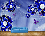 Avikalp MWZ1481 Blue Flowers Butterflies 3D HD Wallpaper