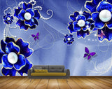 Avikalp MWZ1481 Blue Flowers Butterflies 3D HD Wallpaper