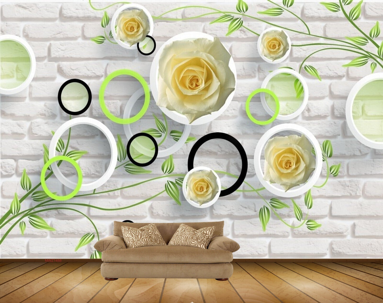 Avikalp MWZ1488 White Yellow Rose Flowers Plants 3D HD Wallpaper